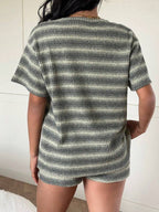 Striped Knit Lounge Set Boutique Shorts Fitted Ribbed