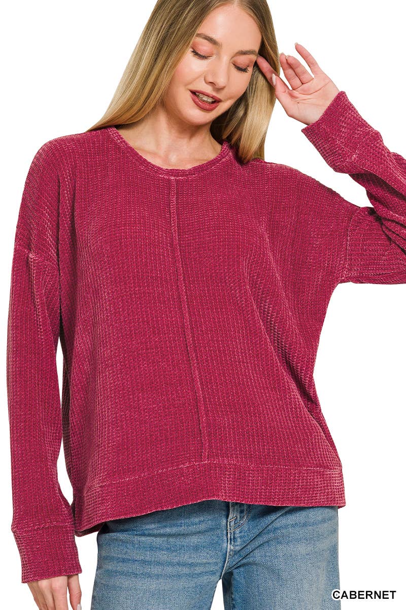 Chenille Waffle Center Seam Sweater Zenana