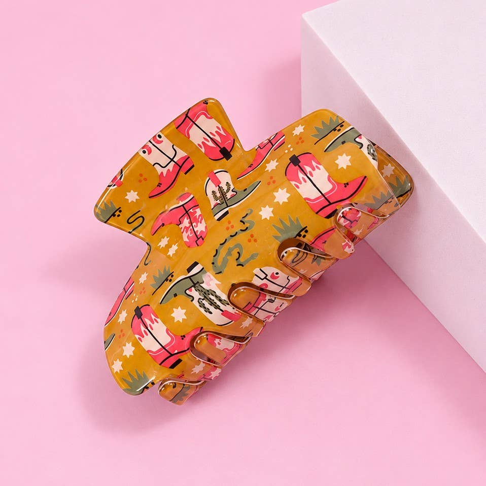 WESTERN COWGIRL BOOT PRINT HAIR CLAW CLIPS | 40H785