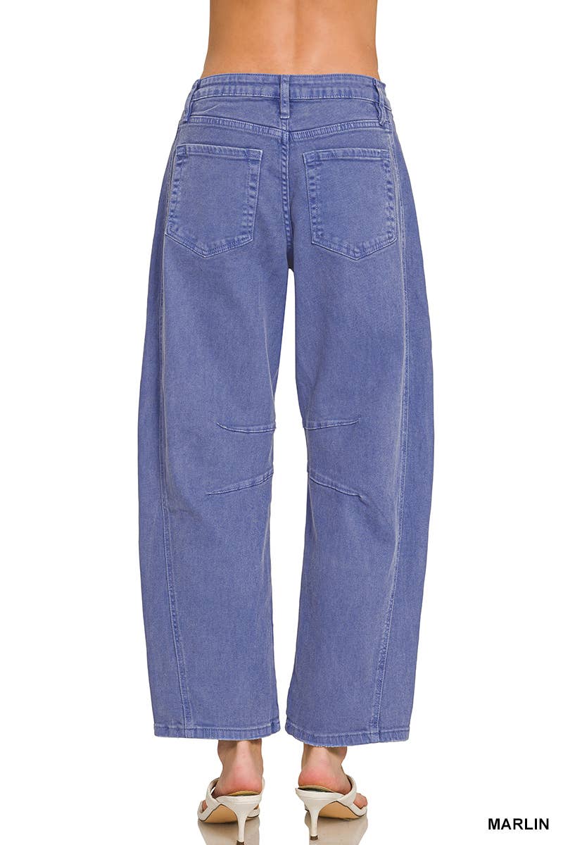 High Rise Barrel-leg Color Denim Pants