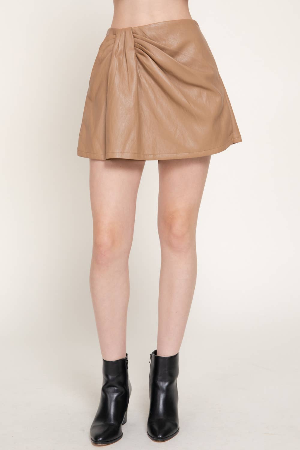 Front Ruched Faux Leather Skort