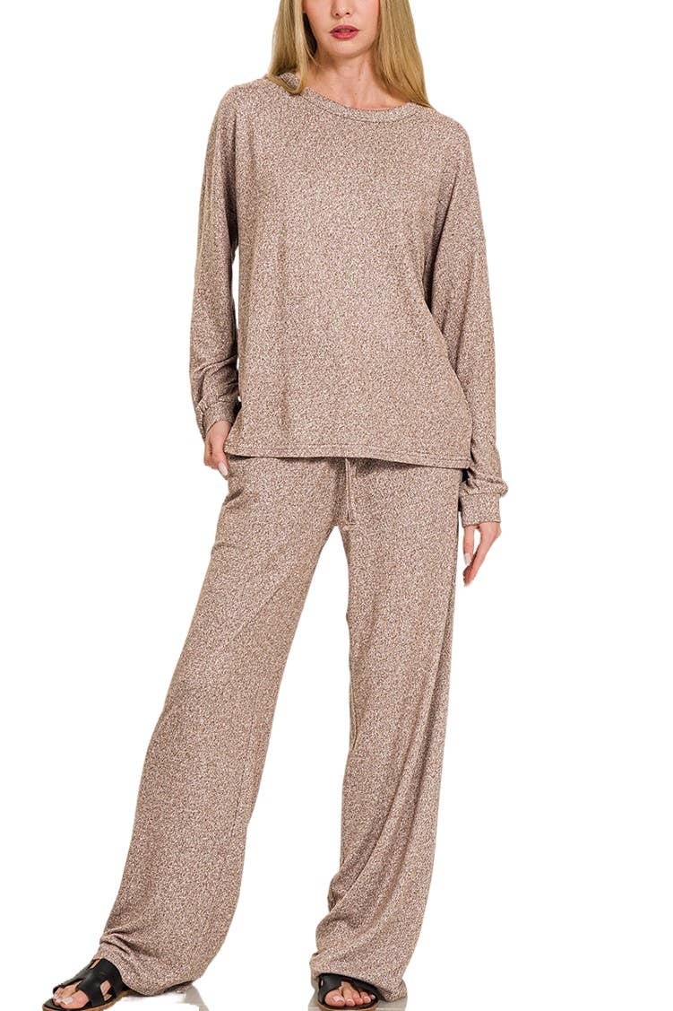 Soft Melange Hacci Long Slv Tee And Pants Set