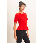 Ribbed Peplum Knit Top