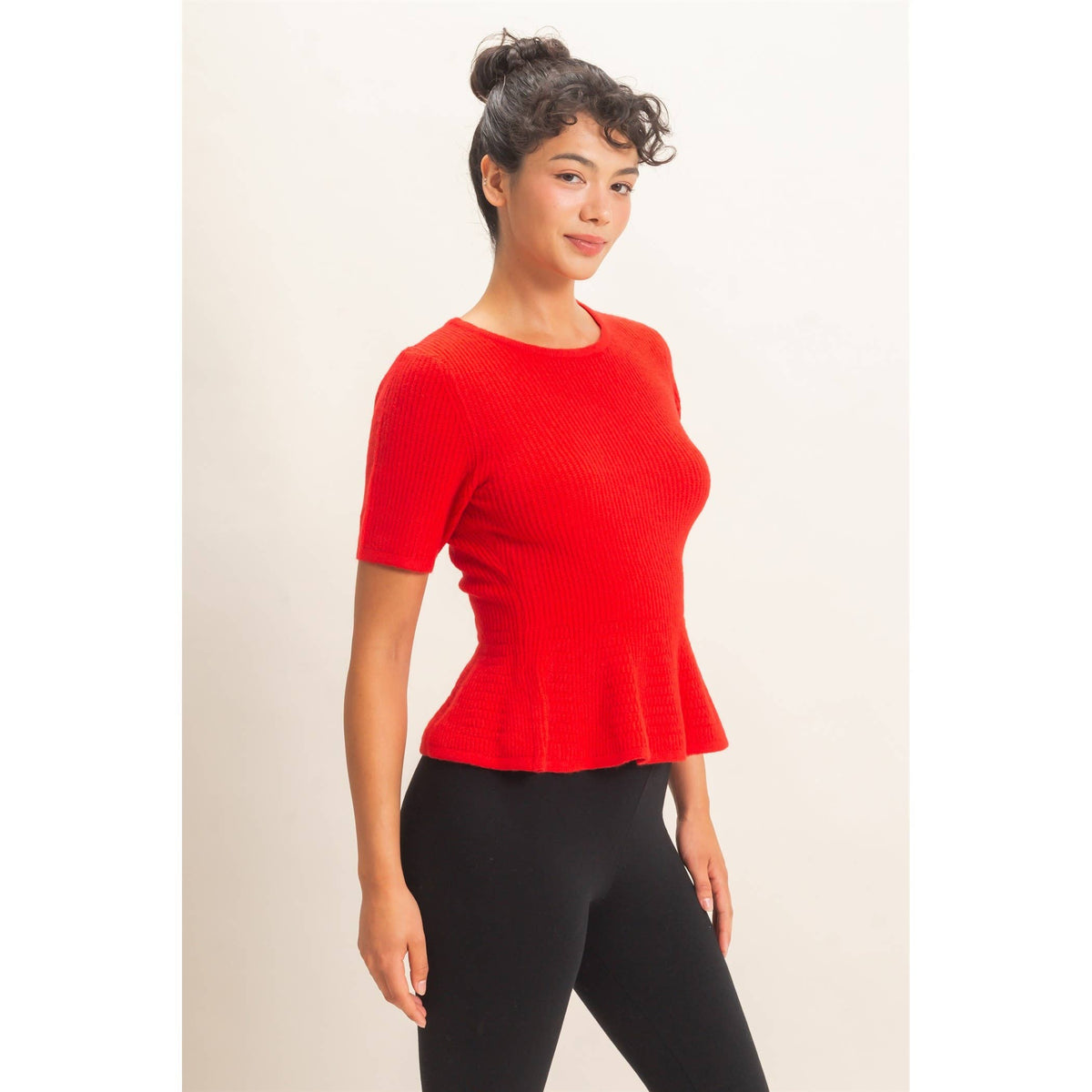 Ribbed Peplum Knit Top