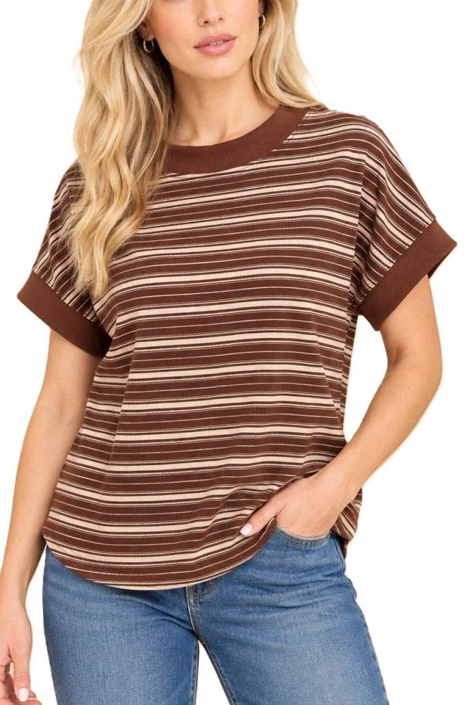 Striped Contrast-trim Ribbed Top
