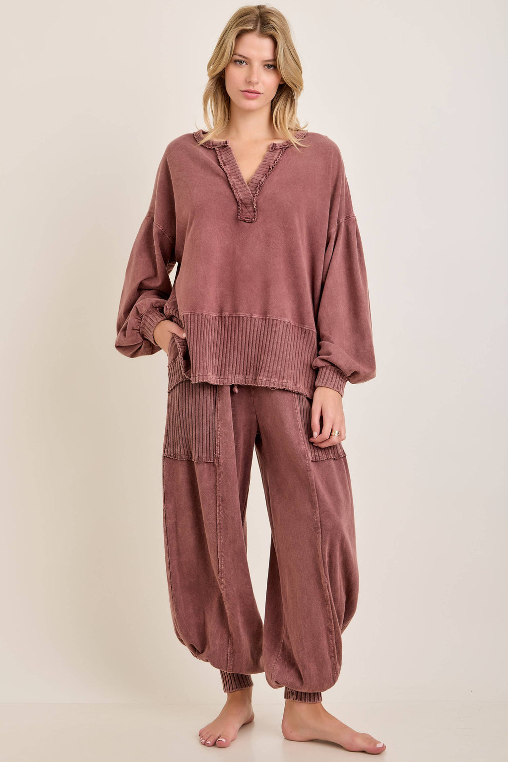 Zen Mineral Washed Ribbed  Baggy Lounge Balloon Pants HP7610