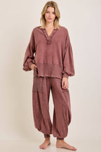 Zen Mineral Washed Ribbed  Baggy Lounge Balloon Pants HP7610