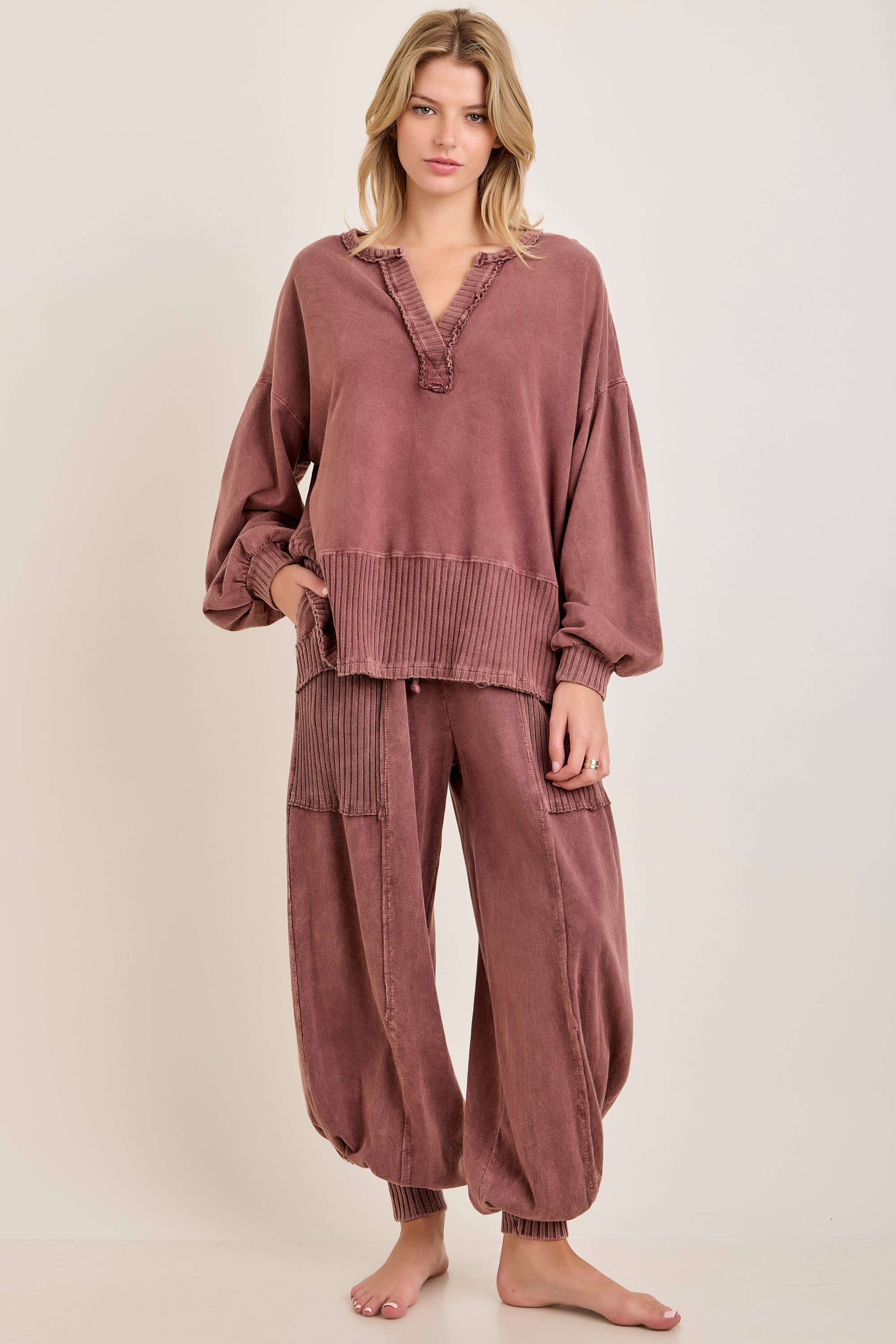 Zen Mineral Washed Ribbed  Baggy Lounge Balloon Pants HP7610