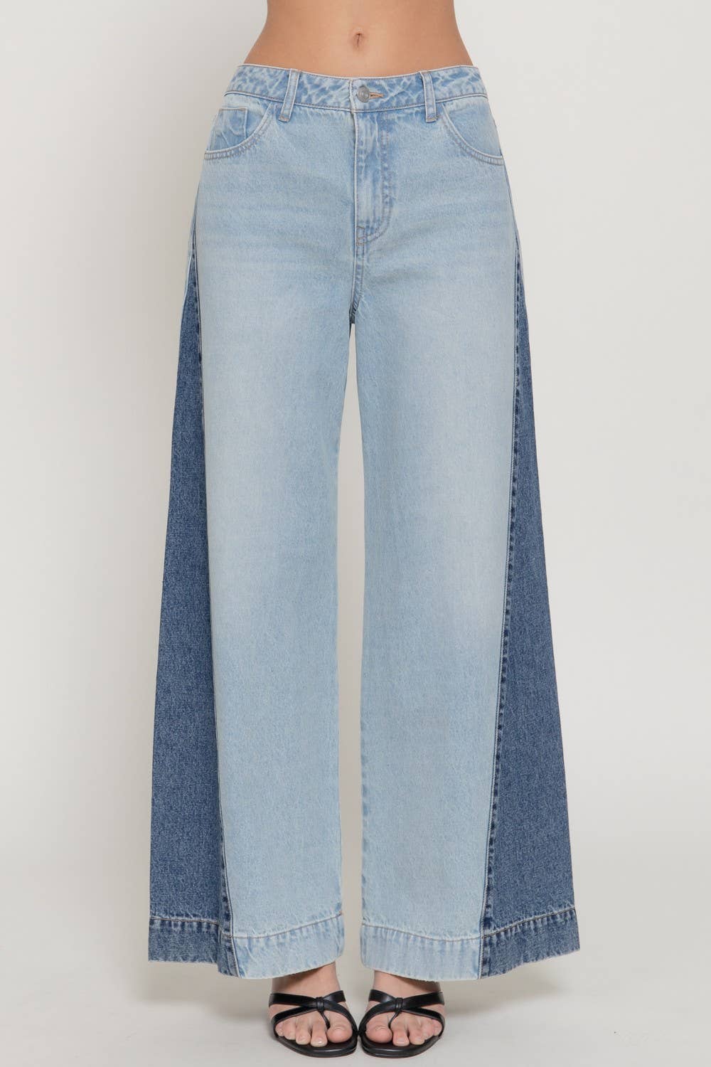 Wide Leg Color Combination Denim Pants