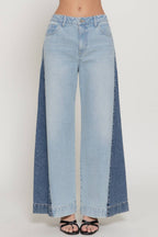 Wide Leg Color Combination Denim Pants