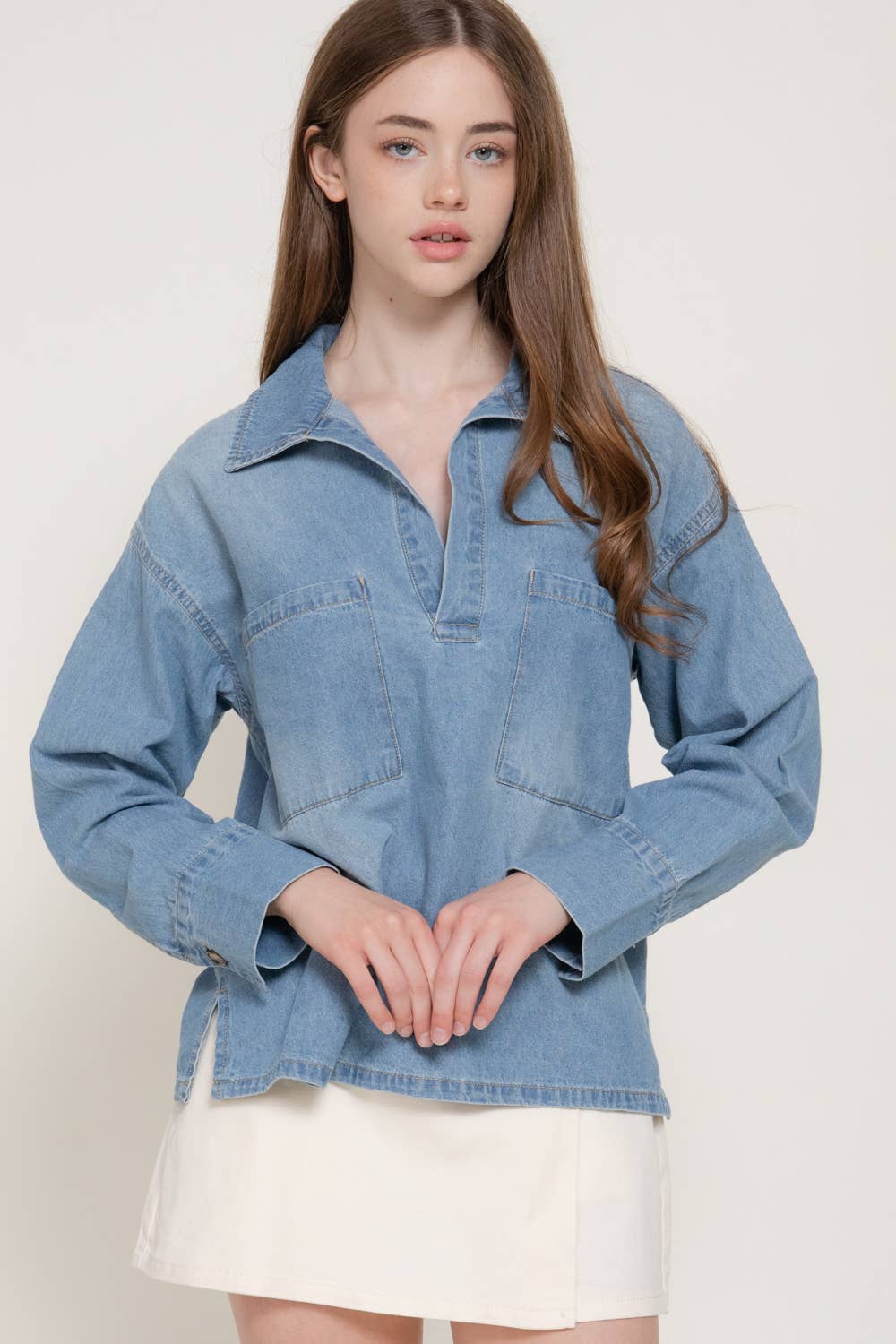 Long Sleeve Pullover Denim Shirt