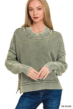 `Washed Side Slit Oversized Cropped Sweater SI-26510 Zenana