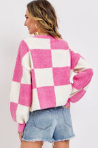CASUAL SOFT COZY  RELAXED FIT CHECKER KNIT SWEATER