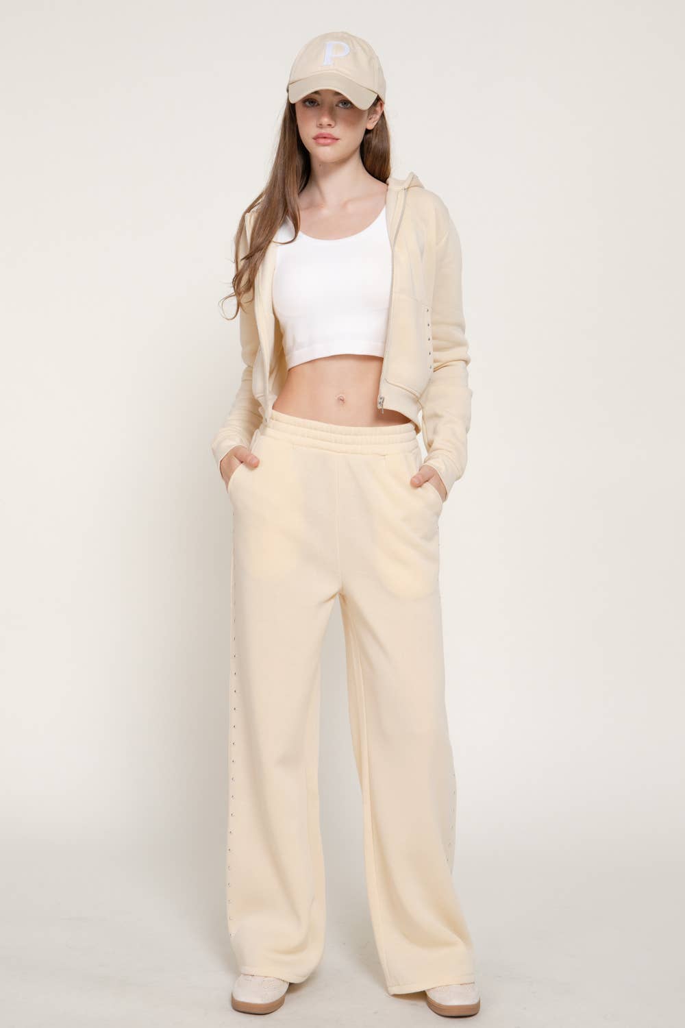 Studded Hoodie & Pants Inner Fleece Terry 2PC Set
