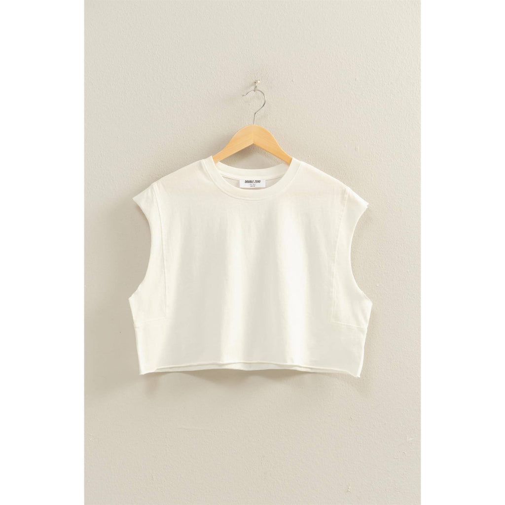 Crew Neck Boxy Sleeveless Cropped Top