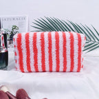 Plush Striped Sherpa Makeup Bag - Cozy Travel Pouch | 40P621