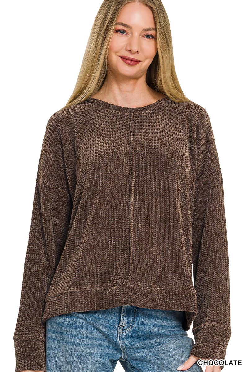 Chenille Waffle Center Seam Sweater Zenana