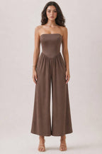 JR56941C - V SHAPE DROP WAIST TUBE JUMPSUIT