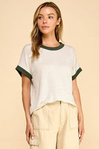 Striped Tee With Contrast Trim Casual Comfort