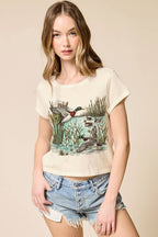 Mallard Ducks Graphic Potassium Spray Faux Crop Tee
