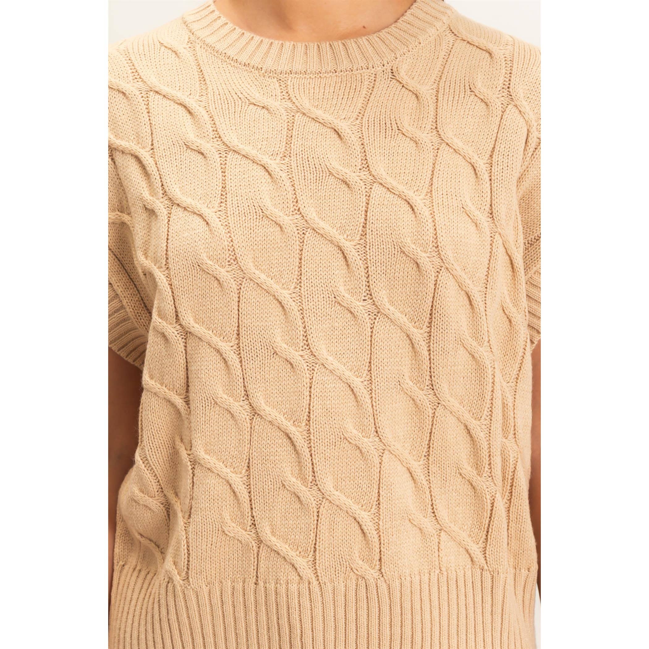 Cable Knit Cap Sleeve Sweater