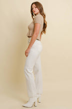 CSW17871 - MOCK NECK RIBBED RUFFLED SHORT SLEEVE SWEATER