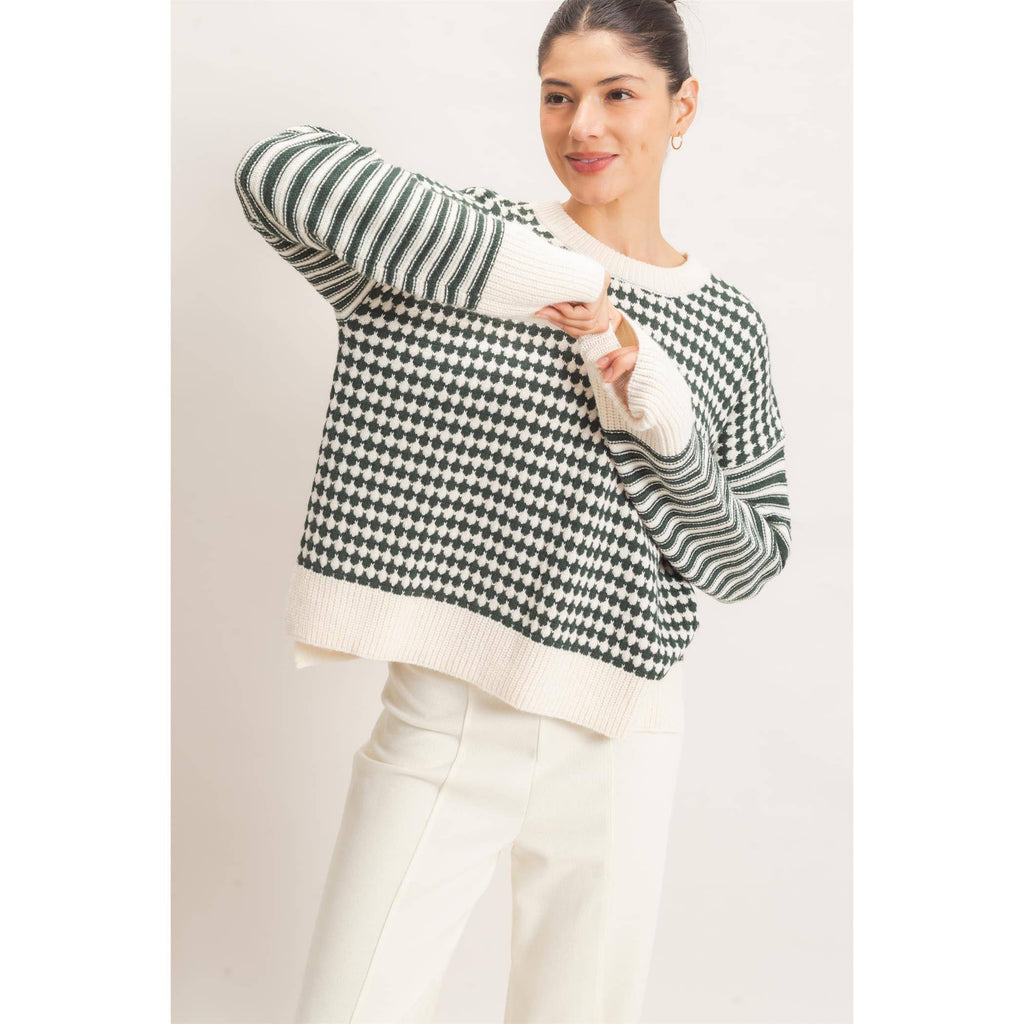 Mixed Pattern Long Sleeve Sweater