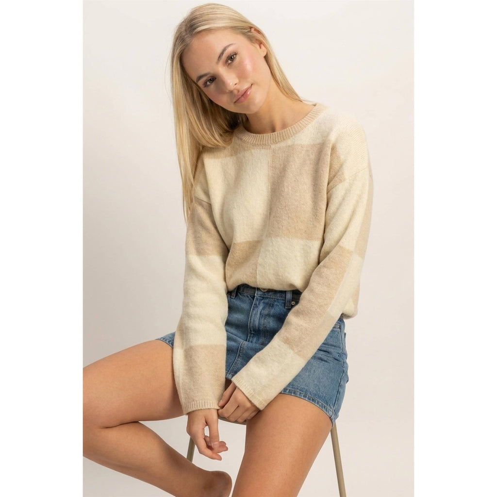 Crew Neck Checkered Sweater