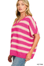 Wool Blend Stripe V-neck Boxy Sweater