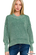 `Washed Side Slit Oversized Cropped Sweater SI-26510 Zenana