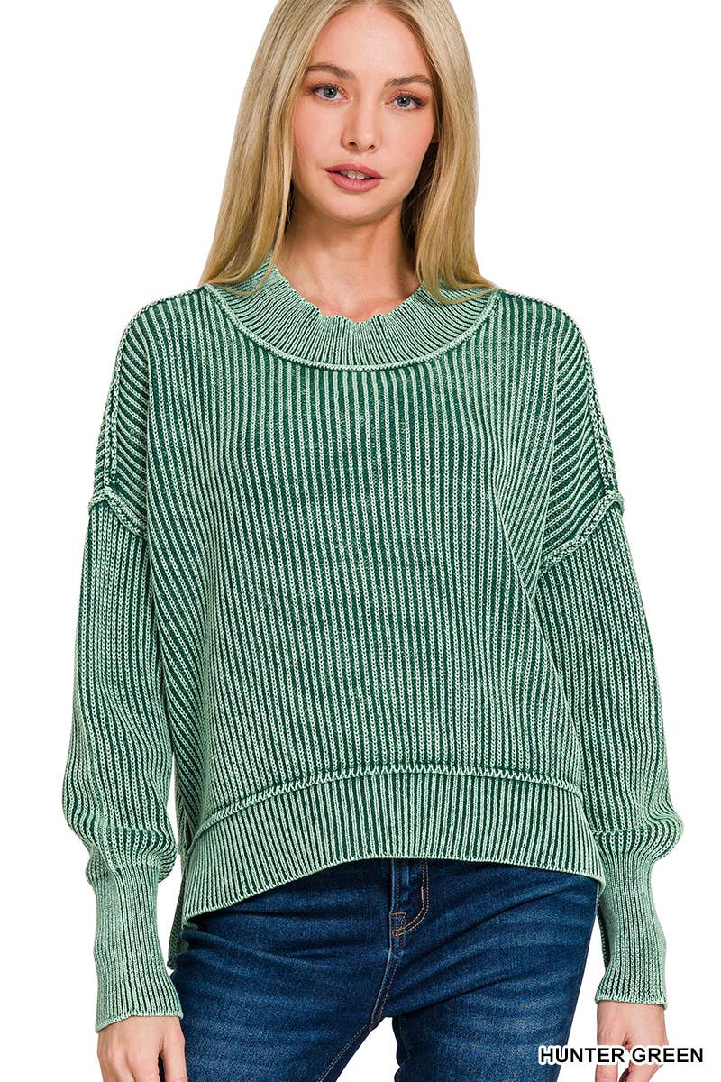 `Washed Side Slit Oversized Cropped Sweater SI-26510 Zenana