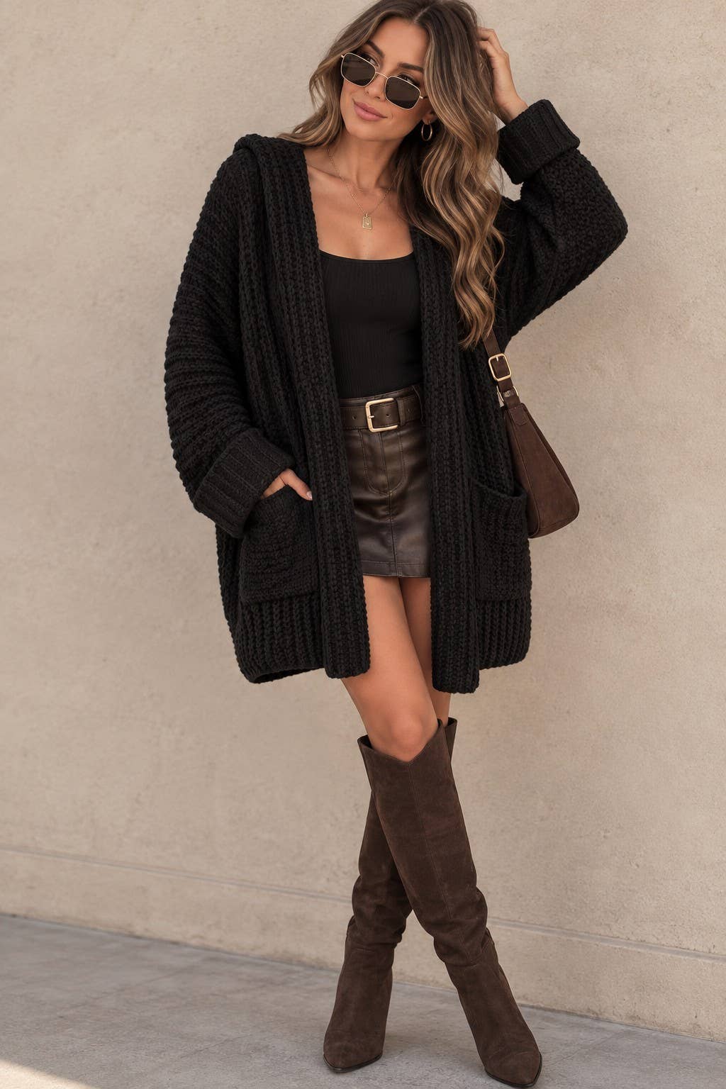 Chunky Knit Hooded Cardigan