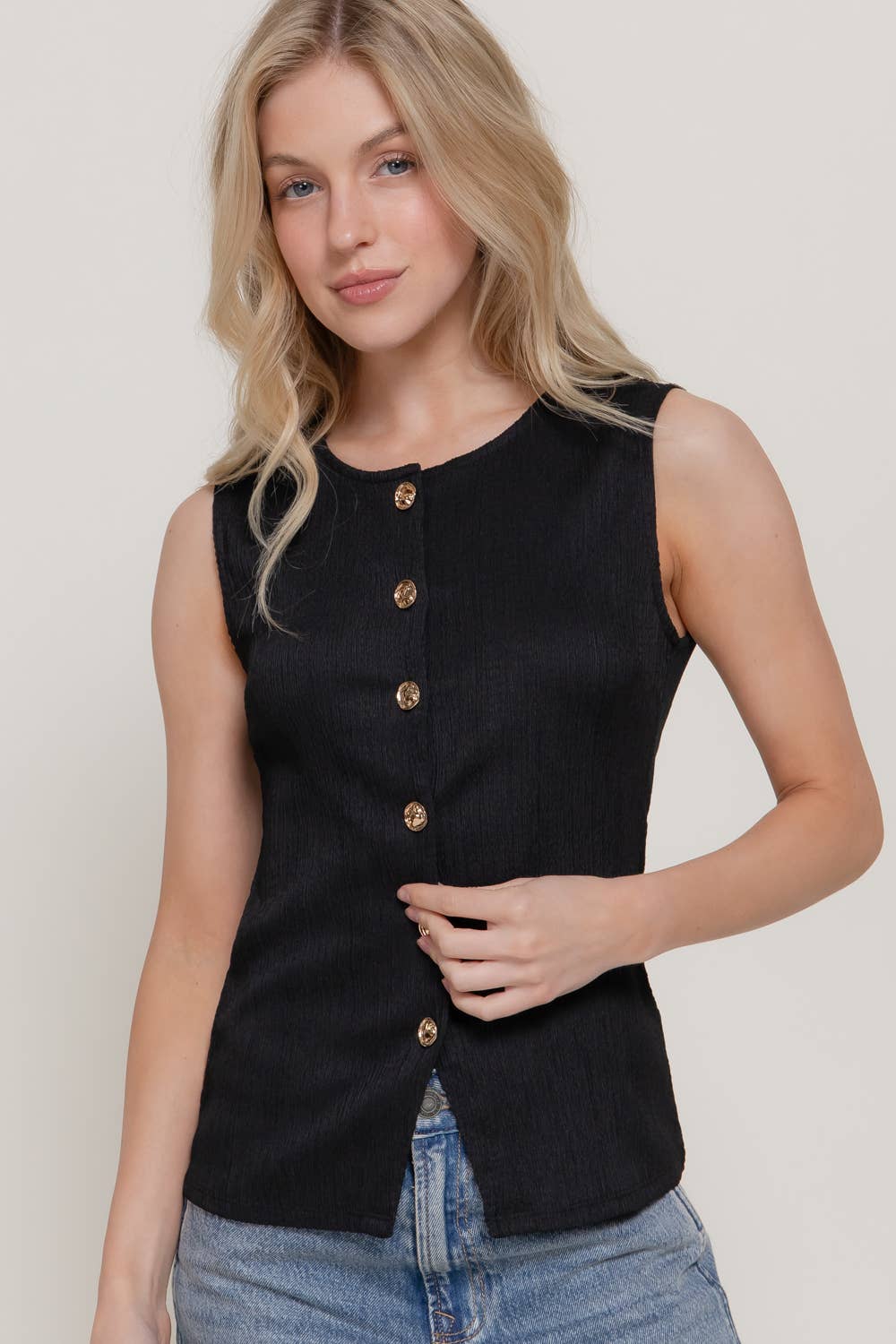 Sleeveless Crew Neck Texture Knit Vest