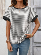 Striped Knit Tee Casual Oversized Boutique T Shirt