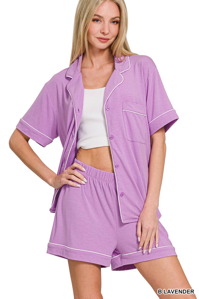 Button Down Shirts & Shorts Pajama Set Zenana