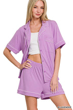 Button Down Shirts & Shorts Pajama Set Zenana