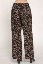 Elastic Waist Leopard Print Double Gauze Pants w/ Pockets