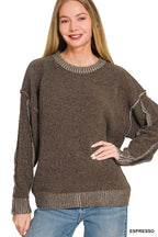 Exposed Seam Drop Shoulder Oversized Sweater
