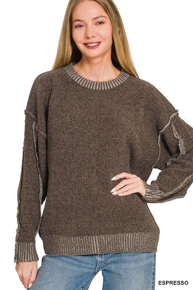 Exposed Seam Drop Shoulder Oversized Sweater