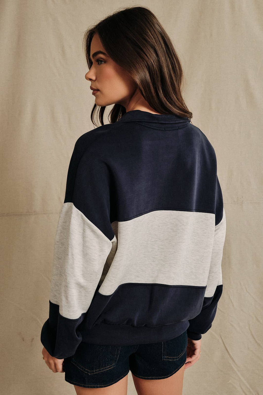Colorblock Scuba Funnel Neck Quarter Zip Pullover