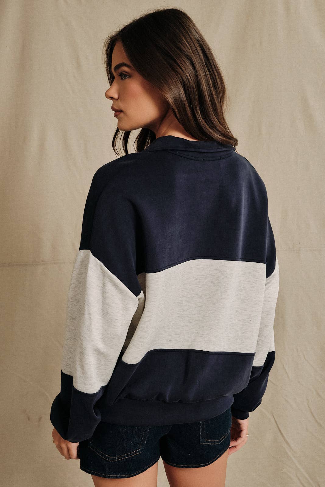 Colorblock Scuba Funnel Neck Quarter Zip Pullover
