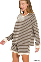 Raised Rib Striped Pullover And Shorts Set