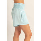 Smocked Waist Mineral Wash Shorts