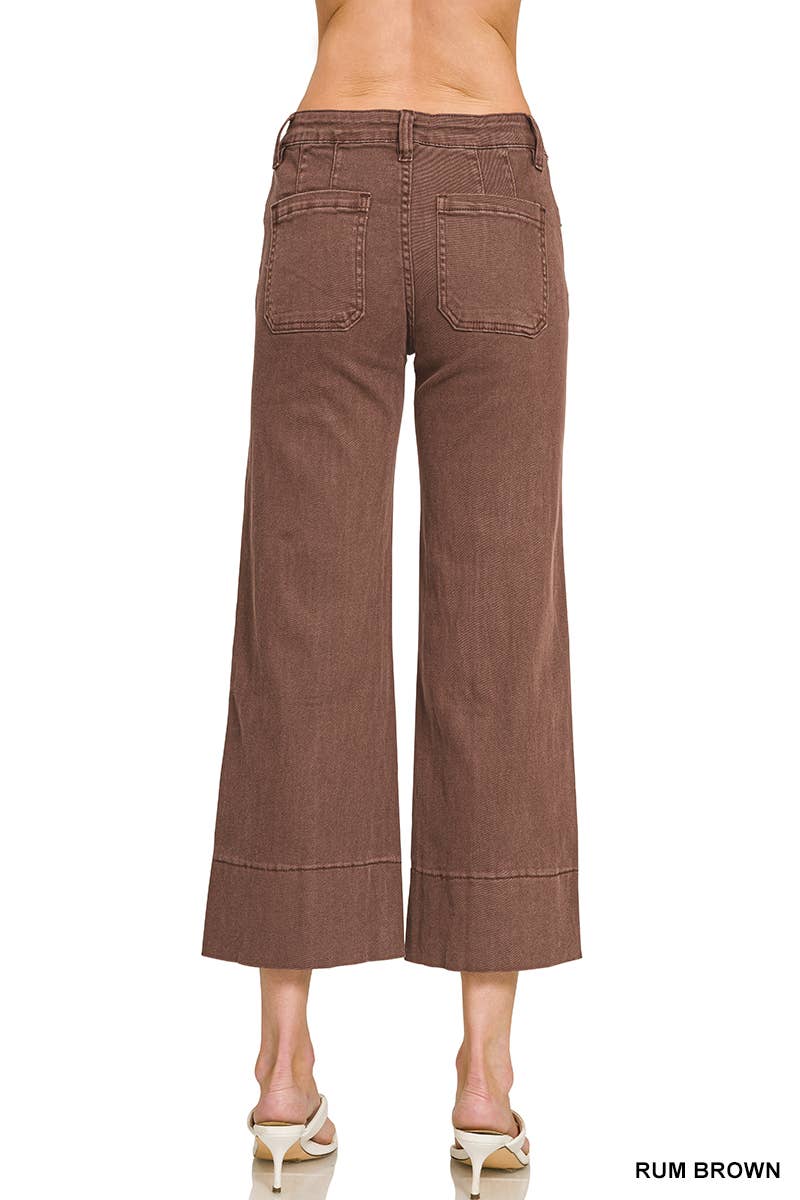 Mid Rise Wide Leg Cropped Color Denim Pants Zenana