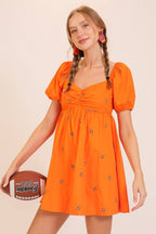 Football Embroidered Game Day Puff Sleeve Dress