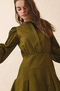 CD06354-Mandarin Collar Covered Button Placket Mini Dress