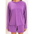 Mineral Wash Long Sleeve Raw Edge Top & Shorts Set