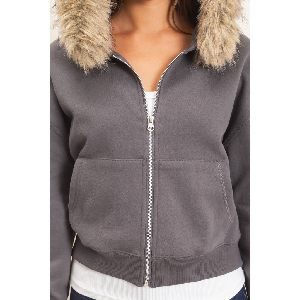 Detachable Fur Zip Up Hoodie