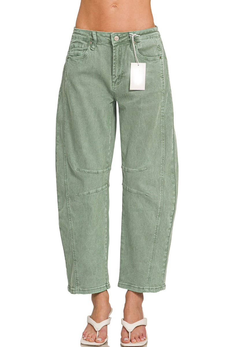 High Rise Barrel-leg Color Denim Pants