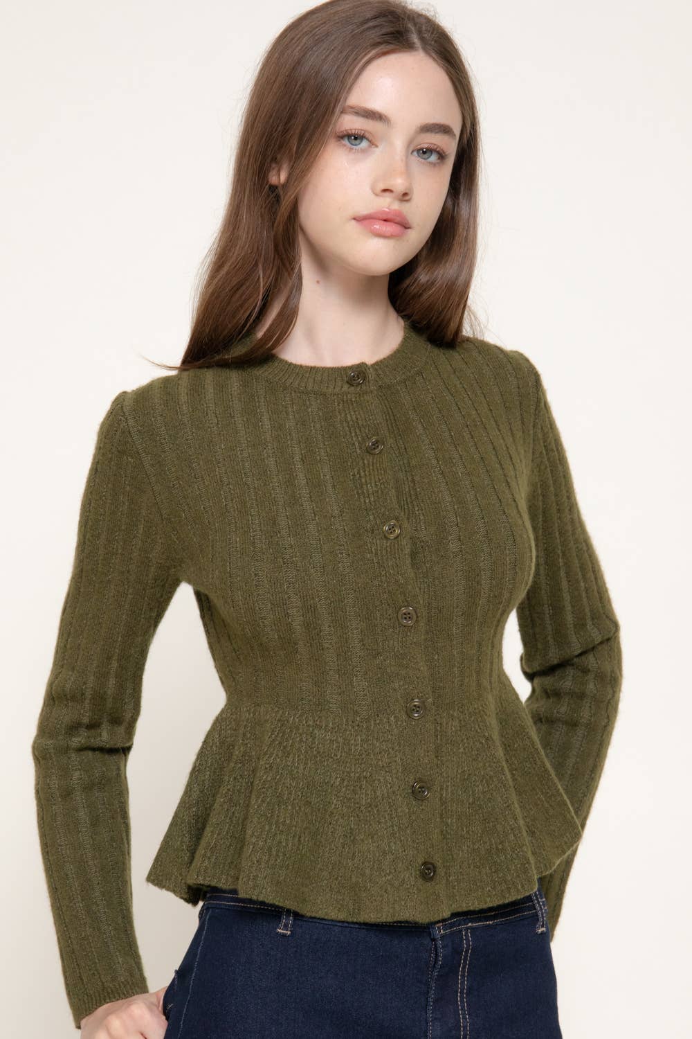 Long Sleeve Peplum Sweater Cardigan
